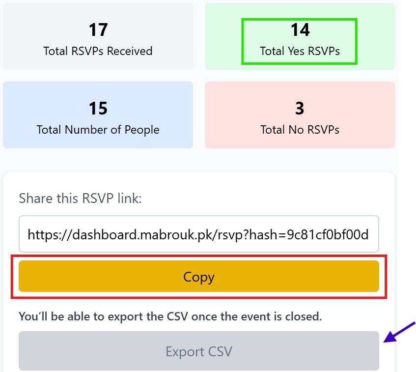 Copy your RSVP link.
